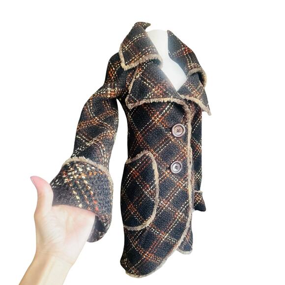 An Ren New York Vintage Plaid Wool Blend Bouclé Coat, Faux Shearling Trim Size S - Picture 8 of 12